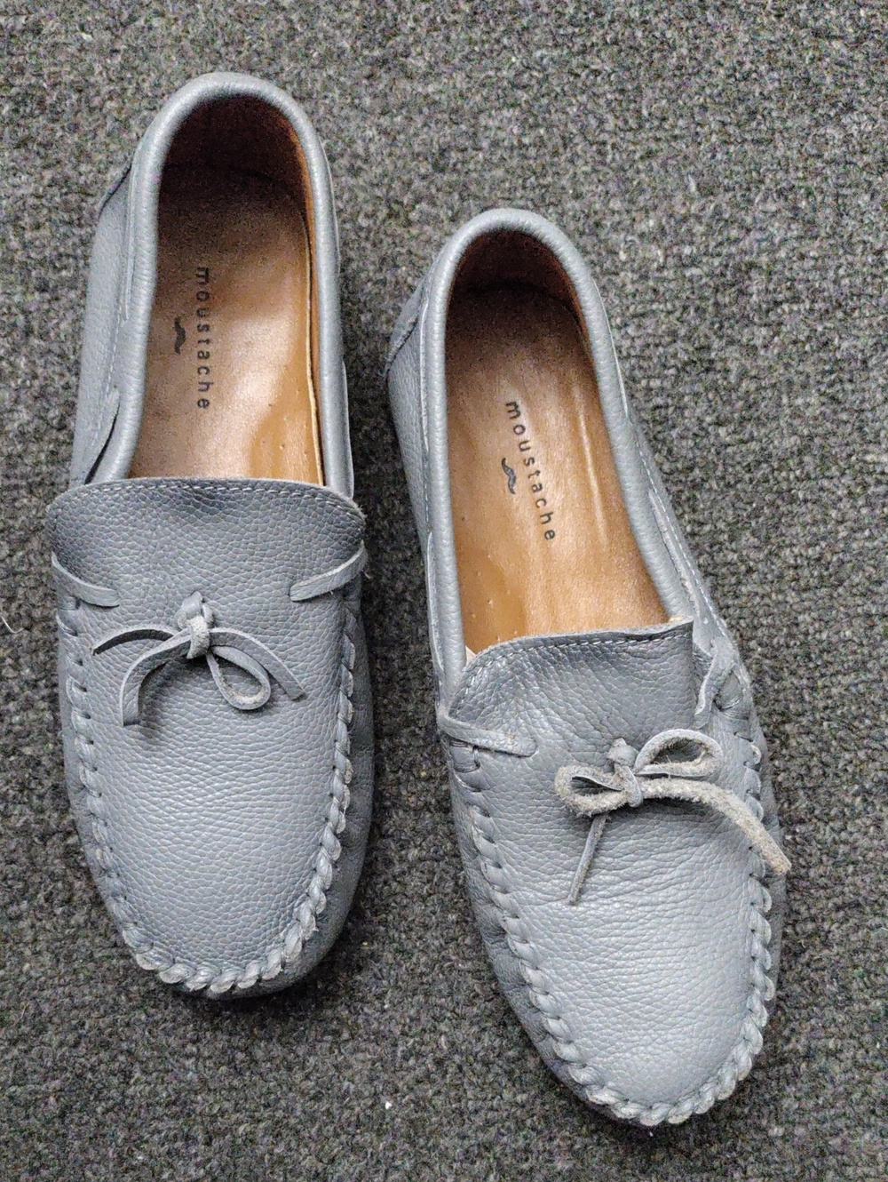 Moustache Kids Gray Leather Moccasin Loafers